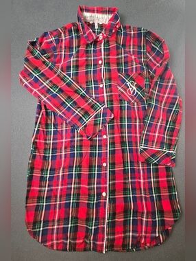 Victoria Secret Pajama Flannel Sleep Shirt Pajama sz Sm RED Plaid